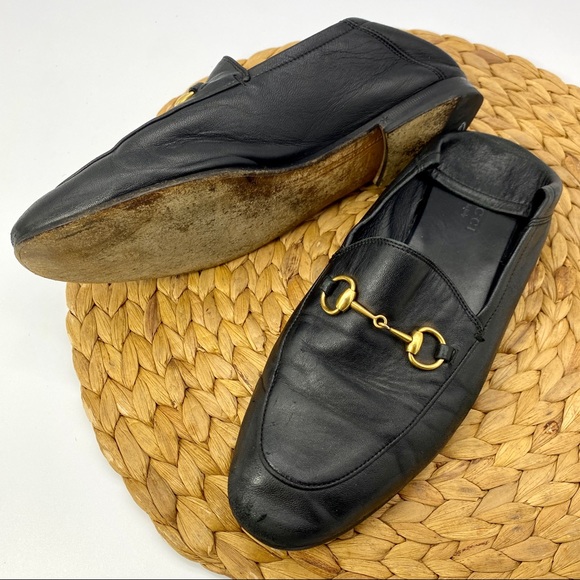 GUCCI BLACK LEATHER GOLD HORSEBIT LOAFER MOCCASIN FLATS SHOES LADIES SIZE 8 - Picture 6 of 11